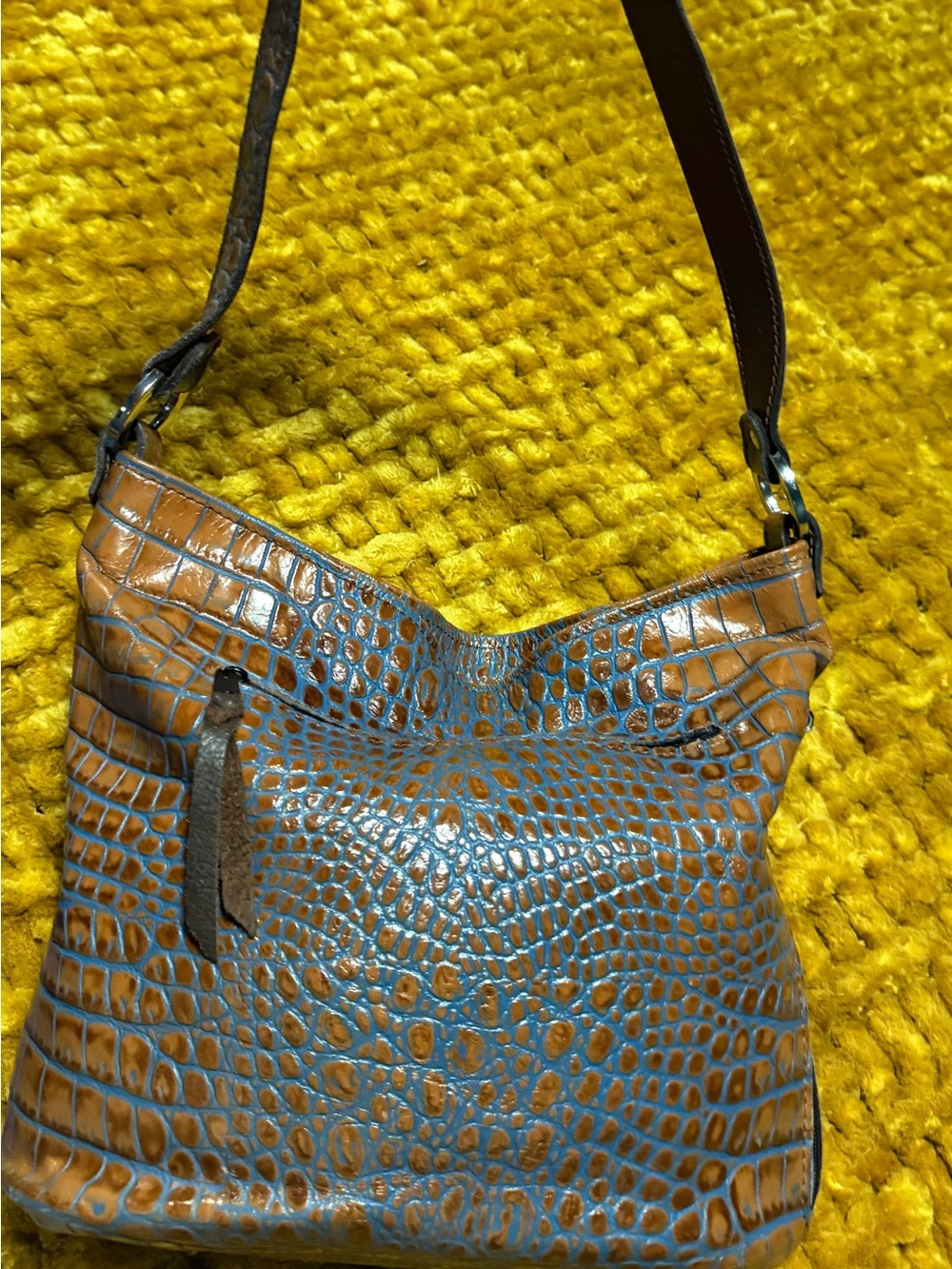 Moonstruck Textured Brown/Blue Genuine Leather Concealed Carry Shoulder Bag